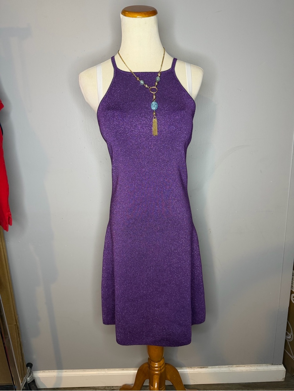 Maje Shimmery Purple Halter-Style Mini Dress